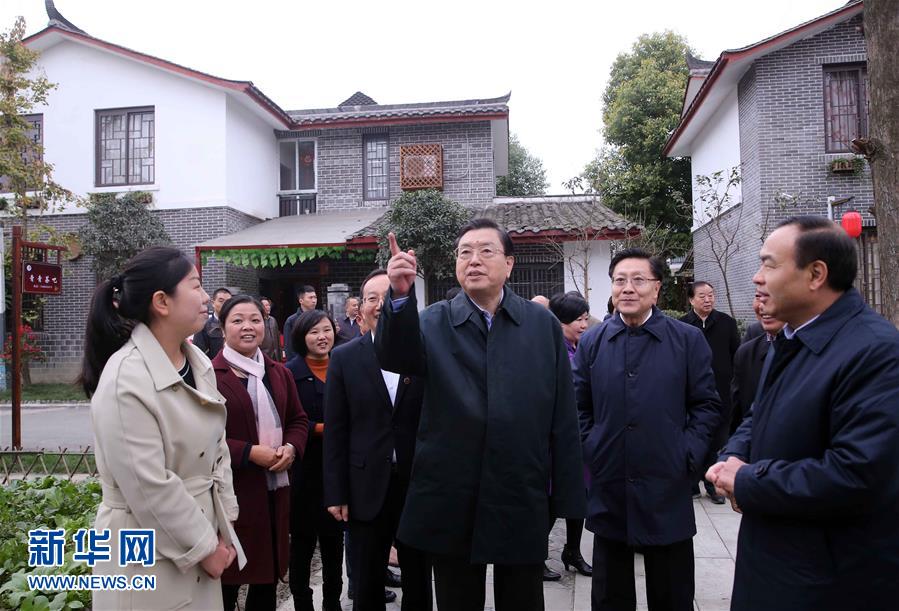 這是11月22日，張德江來到成都郫縣青杠樹村，了解村民委員會工作情況。 新華社記者 劉衛(wèi)兵 攝 