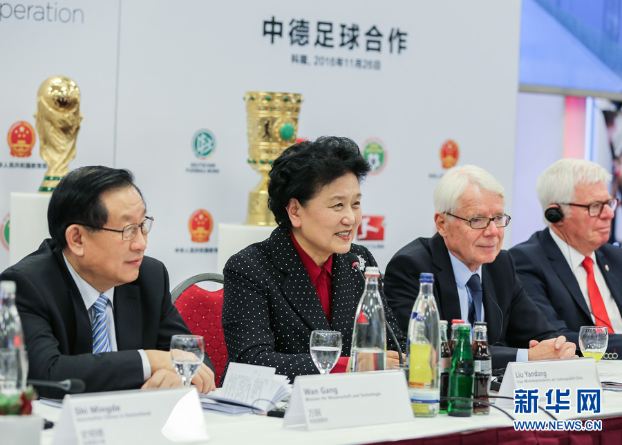 11月26日，中國國務院副總理劉延東在德國科隆足球俱樂部出席中德足球發(fā)展座談會。 新華社記者單宇琦攝