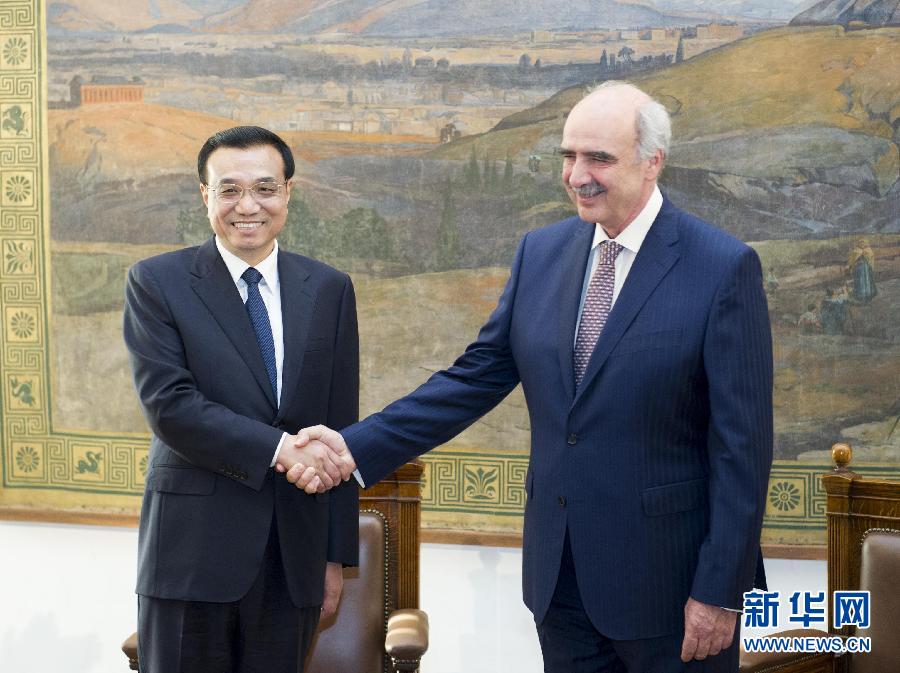 6月19日，國務(wù)院總理李克強(qiáng)在希臘議會大廈會見希臘議長米馬拉基斯。新華社記者 王曄 攝