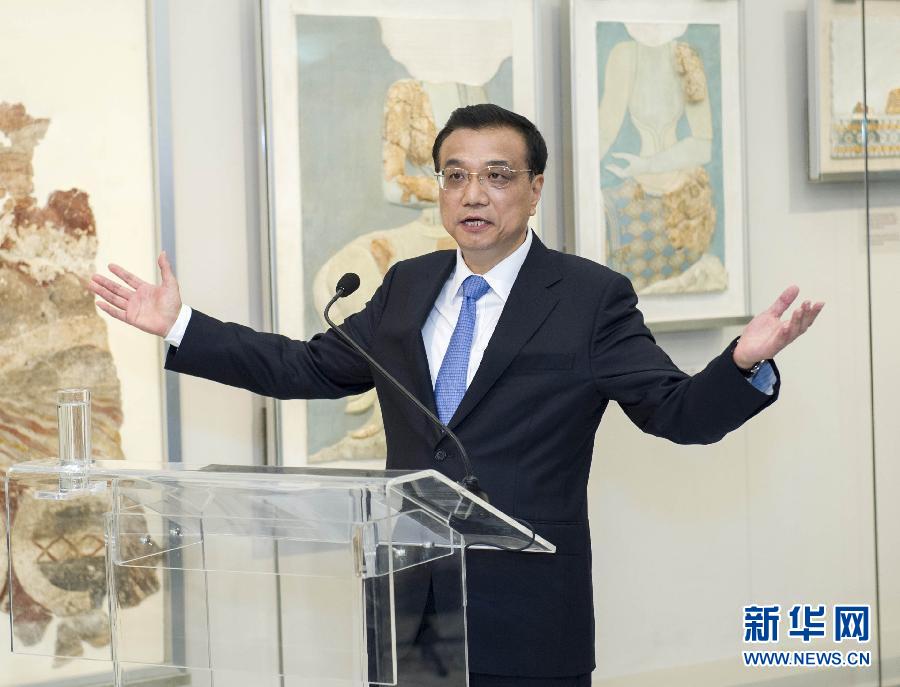 6月21日，國務院總理李克強與希臘總理薩馬拉斯共同出席希臘伊拉克利翁博物館新館開館儀式并發(fā)表講話。 新華社記者 王曄 攝