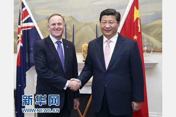 11月20日，國(guó)家主席習(xí)近平在惠靈頓同新西蘭總理約翰·基舉行會(huì)談。 新華社記者 姚大偉 攝