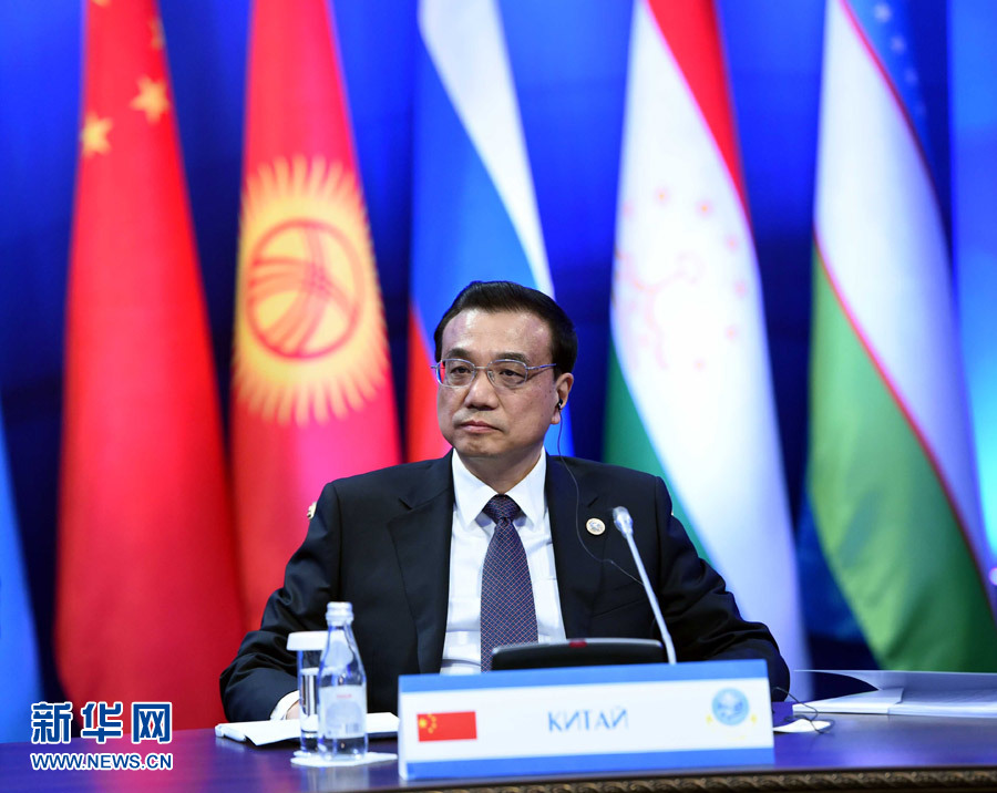 12月15日，中國國務院總理李克強在阿斯塔納出席上海合作組織成員國政府首腦理事會第十三次會議。 新華社記者 饒愛民 攝