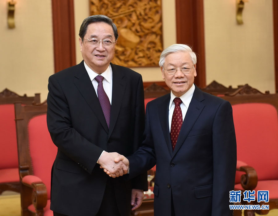12月25日至27日，中共中央政治局常委、全國(guó)政協(xié)主席俞正聲對(duì)越南進(jìn)行正式訪問(wèn)。這是12月26日，俞正聲在河內(nèi)會(huì)見(jiàn)越共中央總書(shū)記阮富仲。 新華社記者劉建生攝