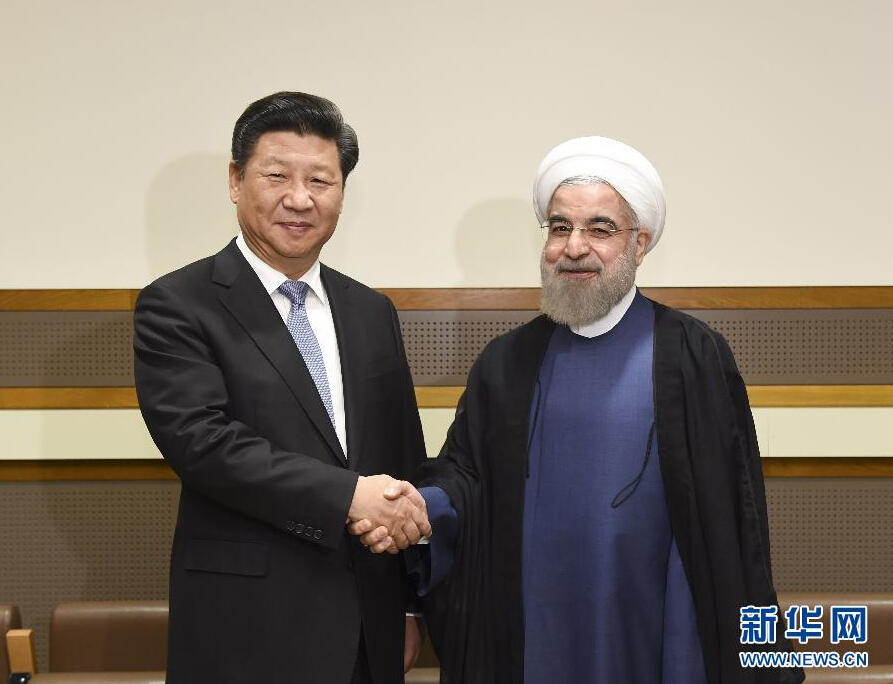 9月28日，國家主席習(xí)近平在紐約會(huì)見伊朗總統(tǒng)魯哈尼。 新華社記者李學(xué)仁 攝
