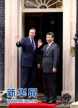 10月21日，國家主席習(xí)近平在倫敦唐寧街首相府同英國首相卡梅倫舉行會談。 新華社記者 鞠鵬 攝 