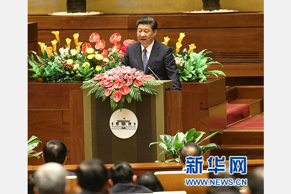 11月6日，中共中央總書記、國家主席習近平在越南國會發(fā)表題為《共同譜寫中越友好新篇章》的重要演講。 新華社記者 龐興雷 攝