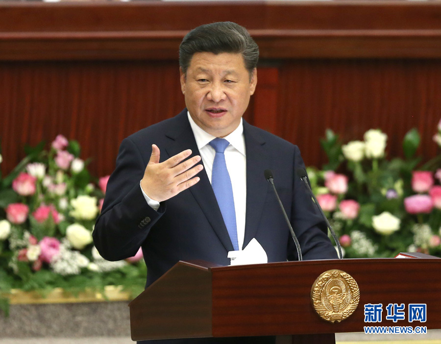 6月22日，國家主席習(xí)近平在塔什干烏茲別克斯坦最高會議立法院發(fā)表題為《攜手共創(chuàng)絲綢之路新輝煌》的重要演講。 新華社記者馬占成攝