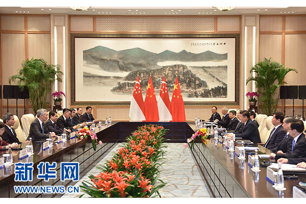 9月2日，國(guó)家主席習(xí)近平在杭州會(huì)見(jiàn)新加坡總理李顯龍。新華社記者張鐸攝