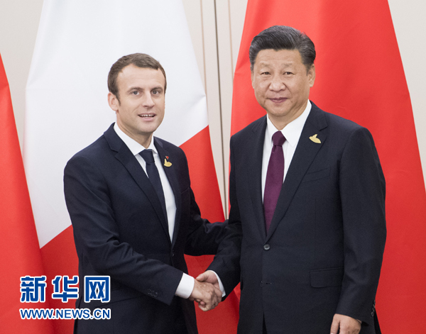 7月8日，國家主席習(xí)近平在漢堡會見法國總統(tǒng)馬克龍。新華社記者 李學(xué)仁 攝